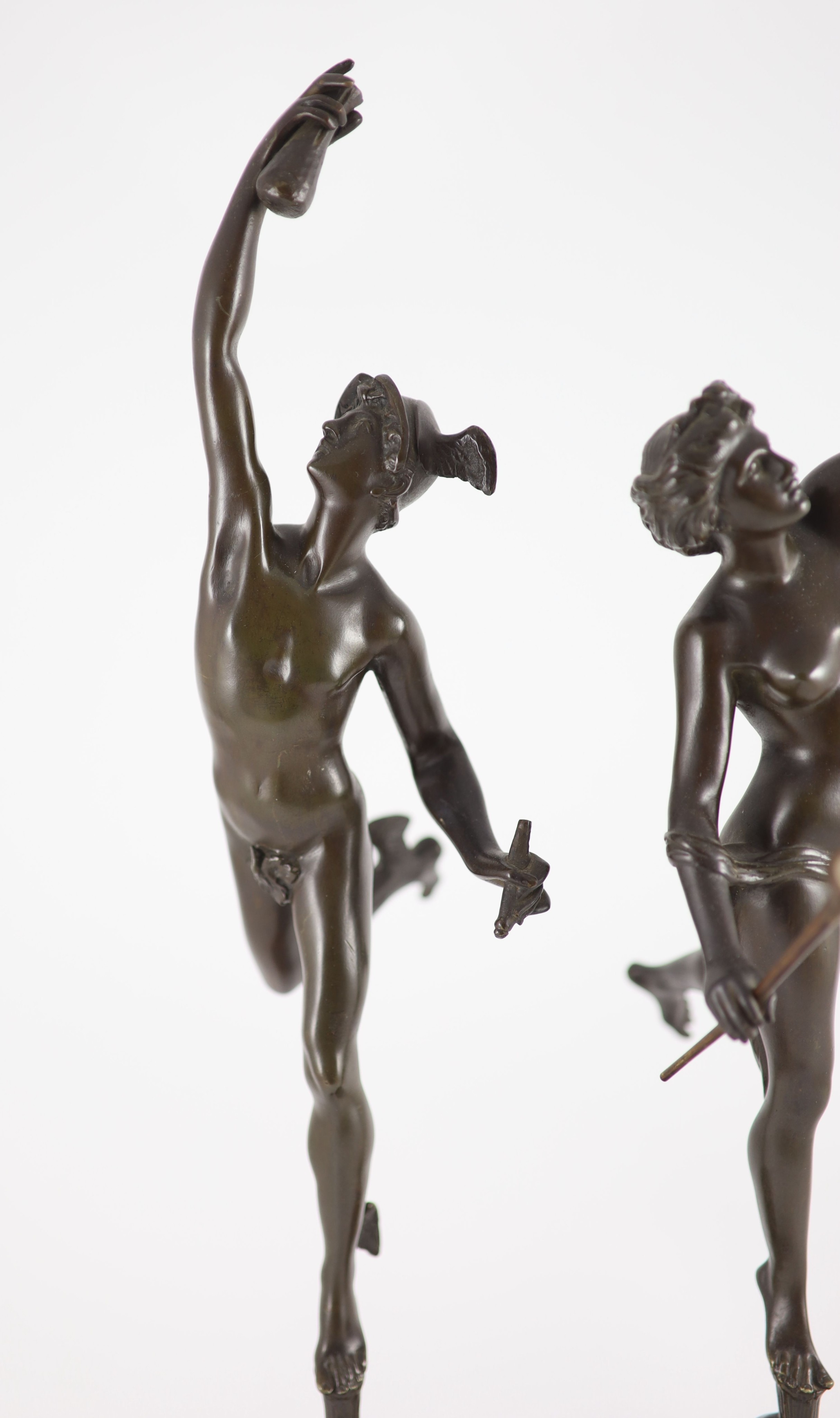 After Giambologna. A pair of 19th century Grand Tour bronzes depicting Mercury and Fortuna height 56cm